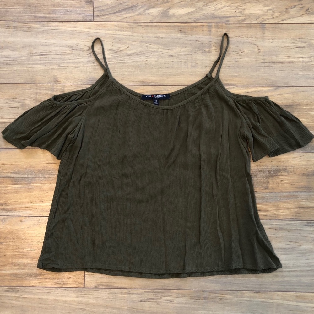 Green open shoulder top